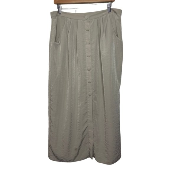 ASOS Curve Dresses & Skirts - ASOS | Beige Button Front Pleated Midi Skirt with Pockets | Size 14